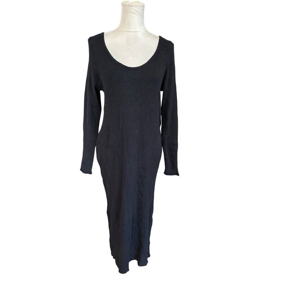 Universal Thread Women's Long Sleeve Midi Bodycon Ribbed Dress Black XXL NEW